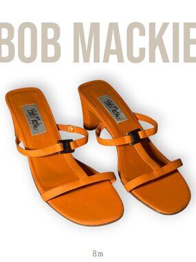 Vintage Y2K Bob Mackie Bright Orange Strappy Mule Heels - Size 8M